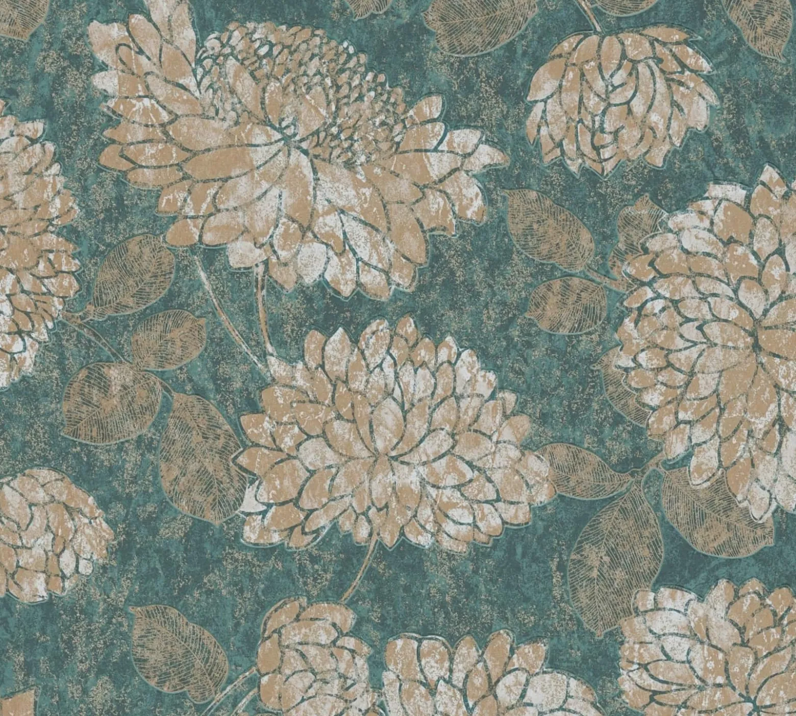 Vliestapete Floral Blumen Petrol Bronze Metallic 39025-4
