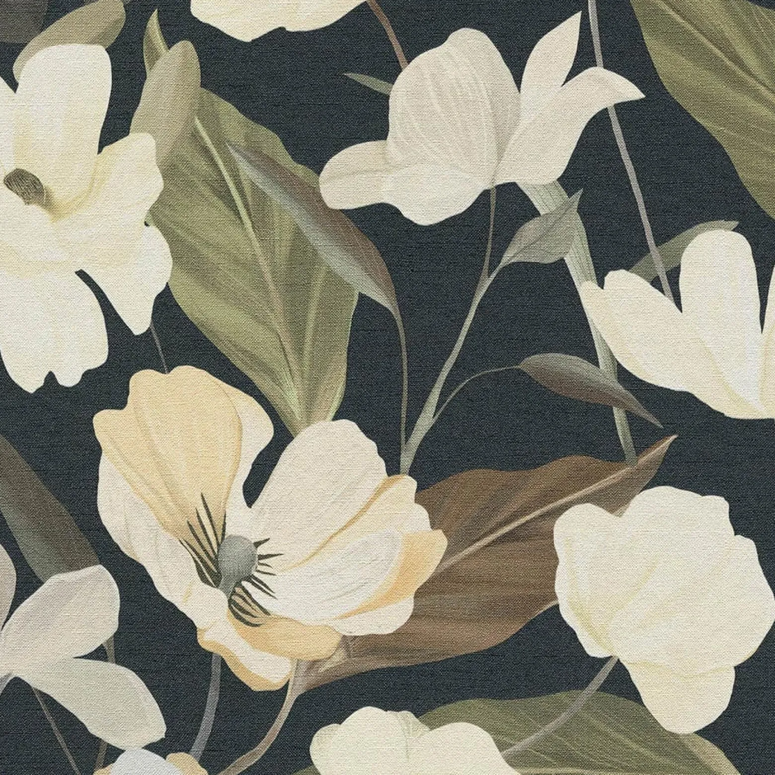 Vliestapete Floral Blumen Schwarz Creme Grün 10508-15