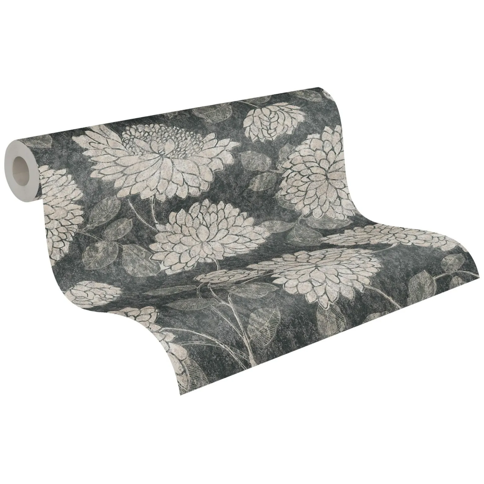 Vliestapete Floral Blumen Schwarz Creme Metallic 39025-3