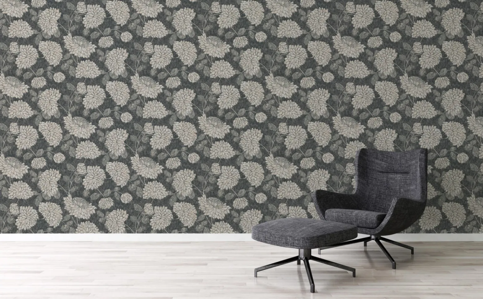 Vliestapete Floral Blumen Schwarz Creme Metallic 39025-3