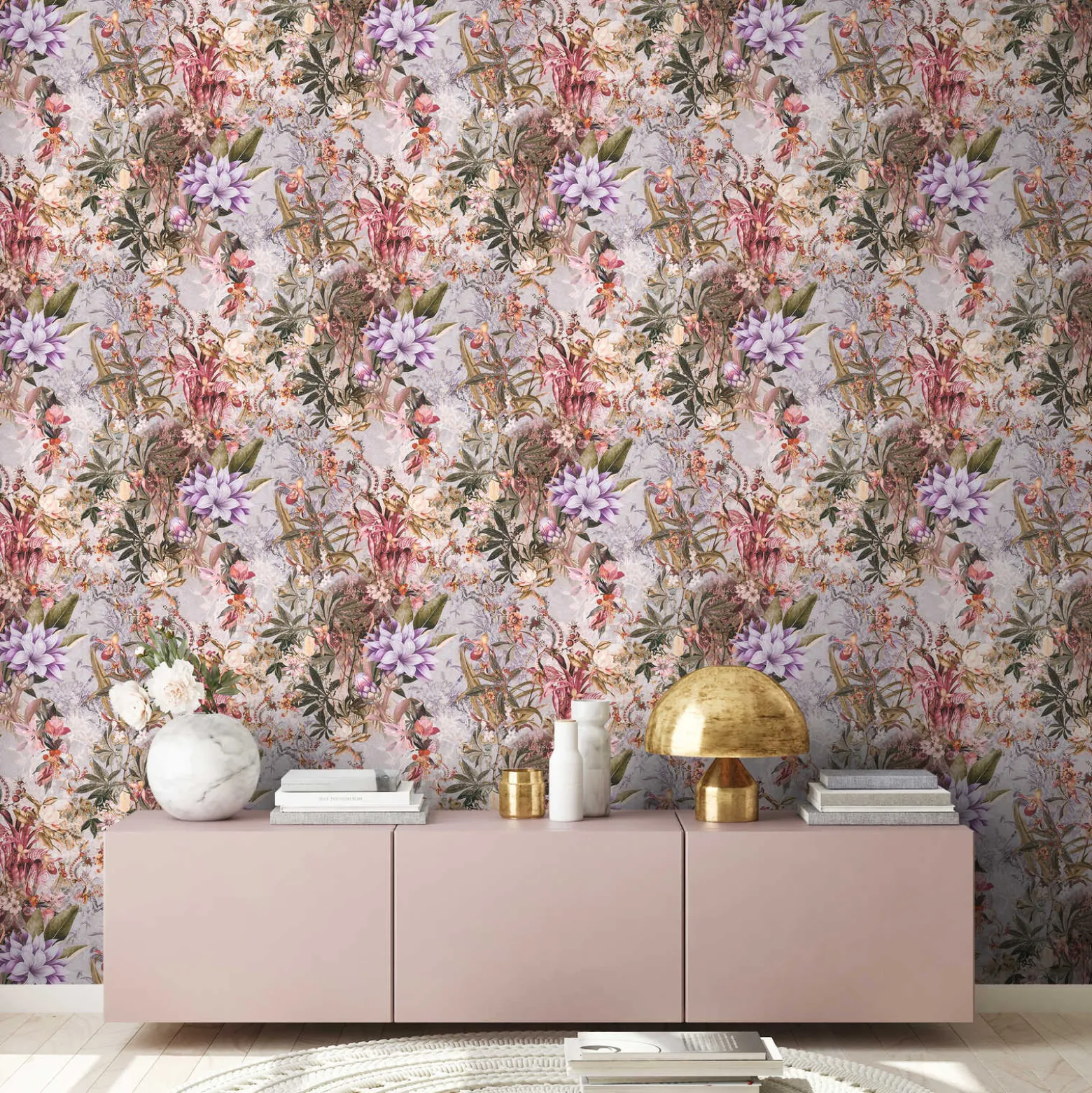 Vliestapete Floral Blumen Vintage grau bunt 38177-3