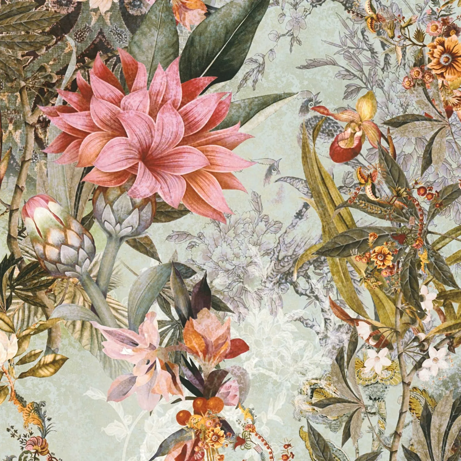 Vliestapete Floral Blumen Vintage grün bunt 38177-1
