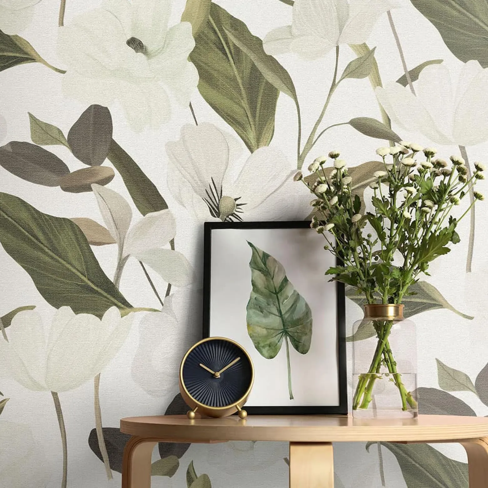 Vliestapete Floral Blumen Weiß Creme Grün 10508-26