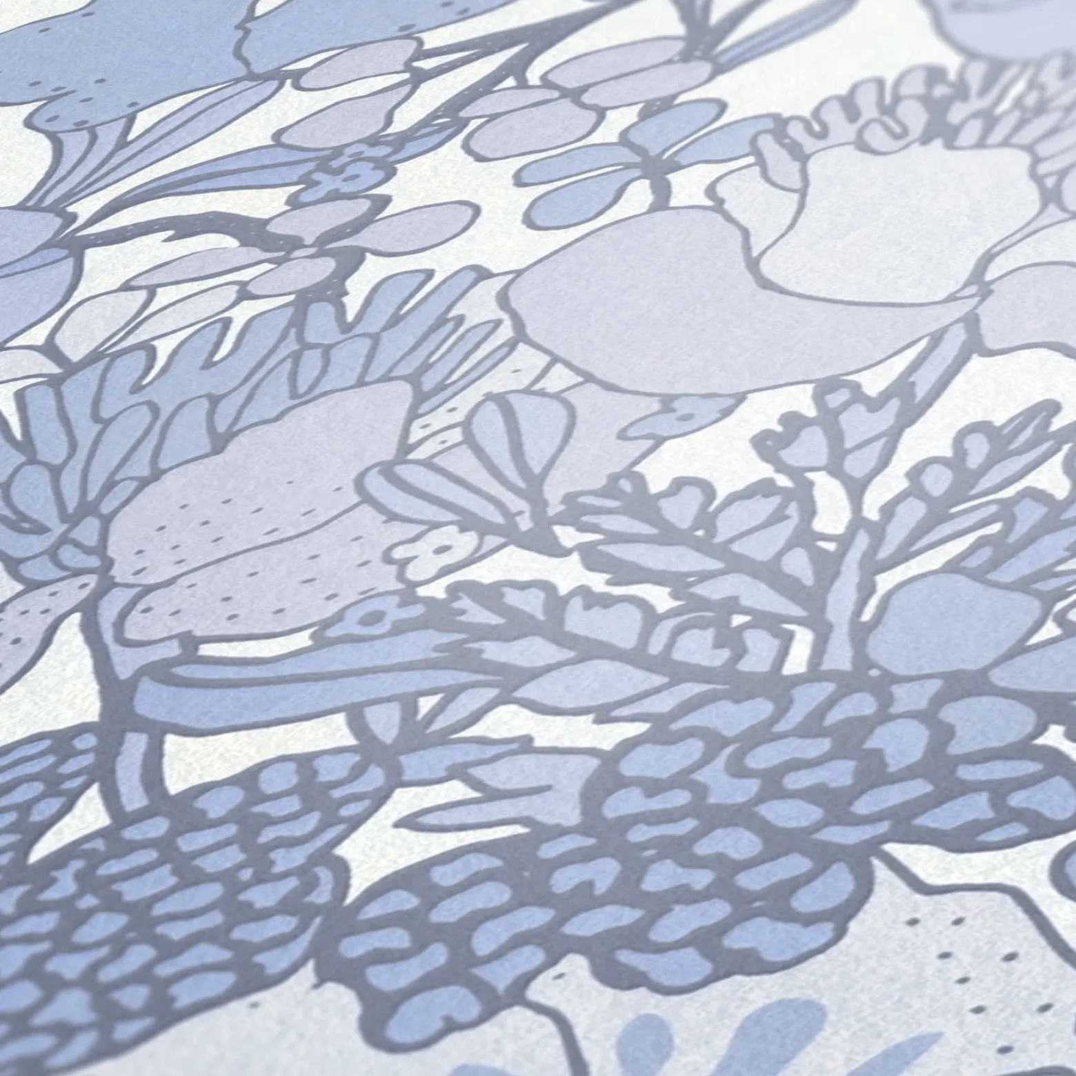 Vliestapete Floral Blumen weiß blau grau 37756-6