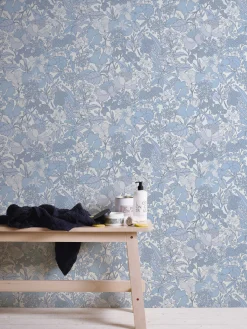 Vliestapete Floral Blumen weiß blau grau 37756-6