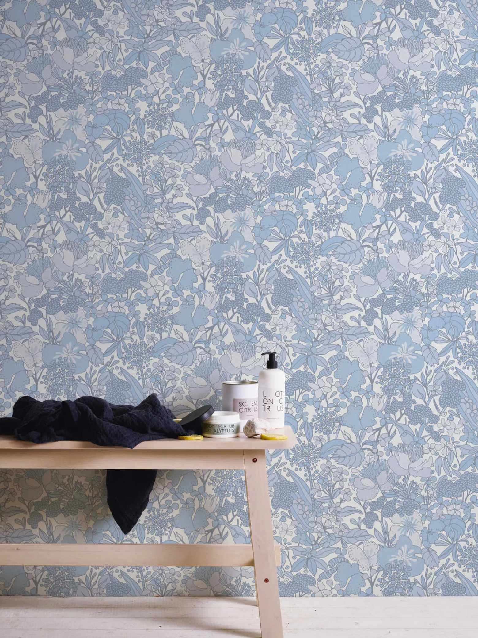 Vliestapete Floral Blumen weiß blau grau 37756-6