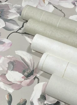 Vliestapete Floral Blumen Zweige Grau Weiß 47466