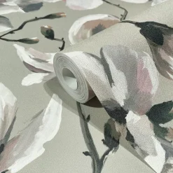 Vliestapete Floral Blumen Zweige Grau Weiß 47466