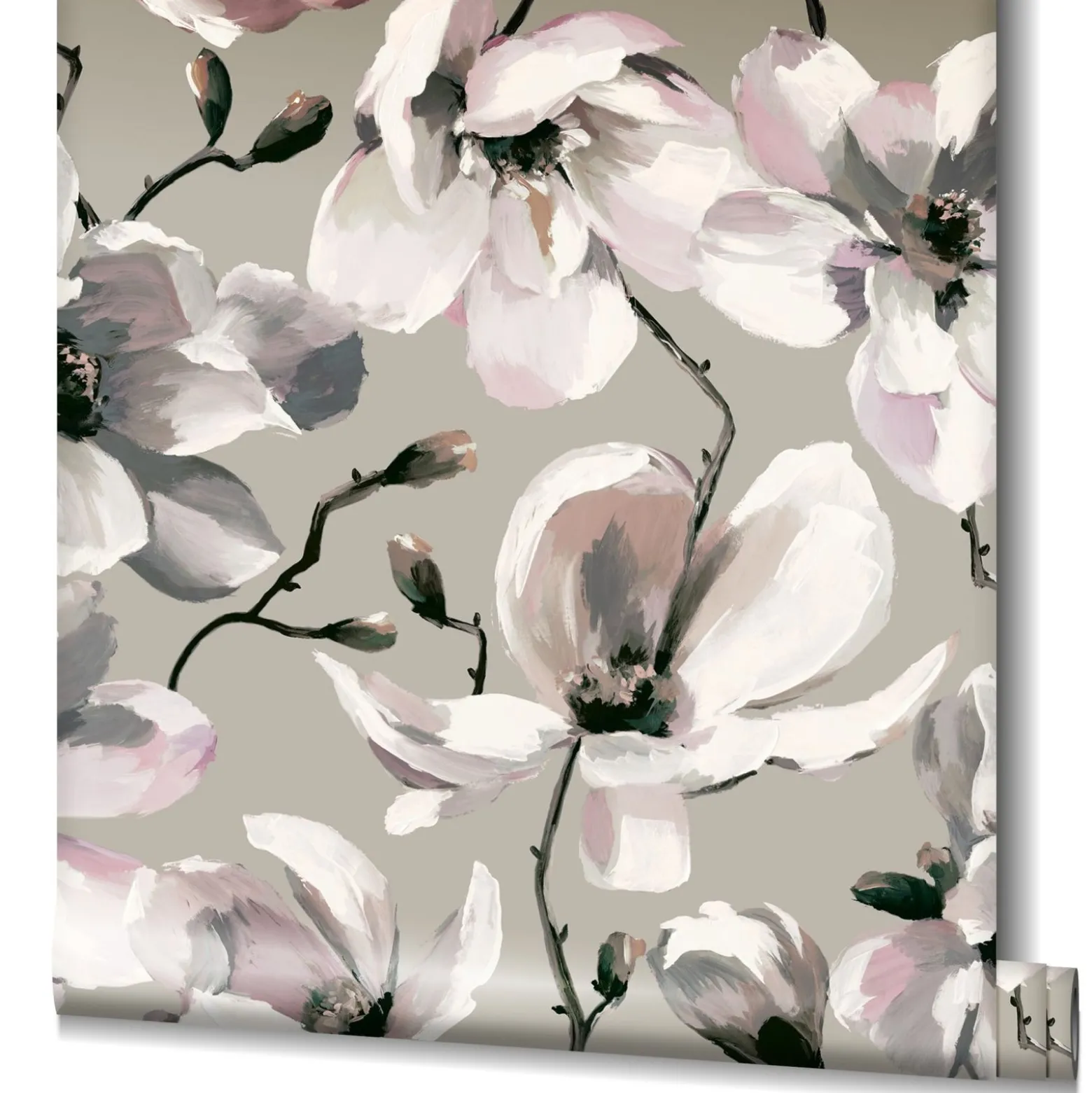 Vliestapete Floral Blumen Zweige Grau Weiß 47466