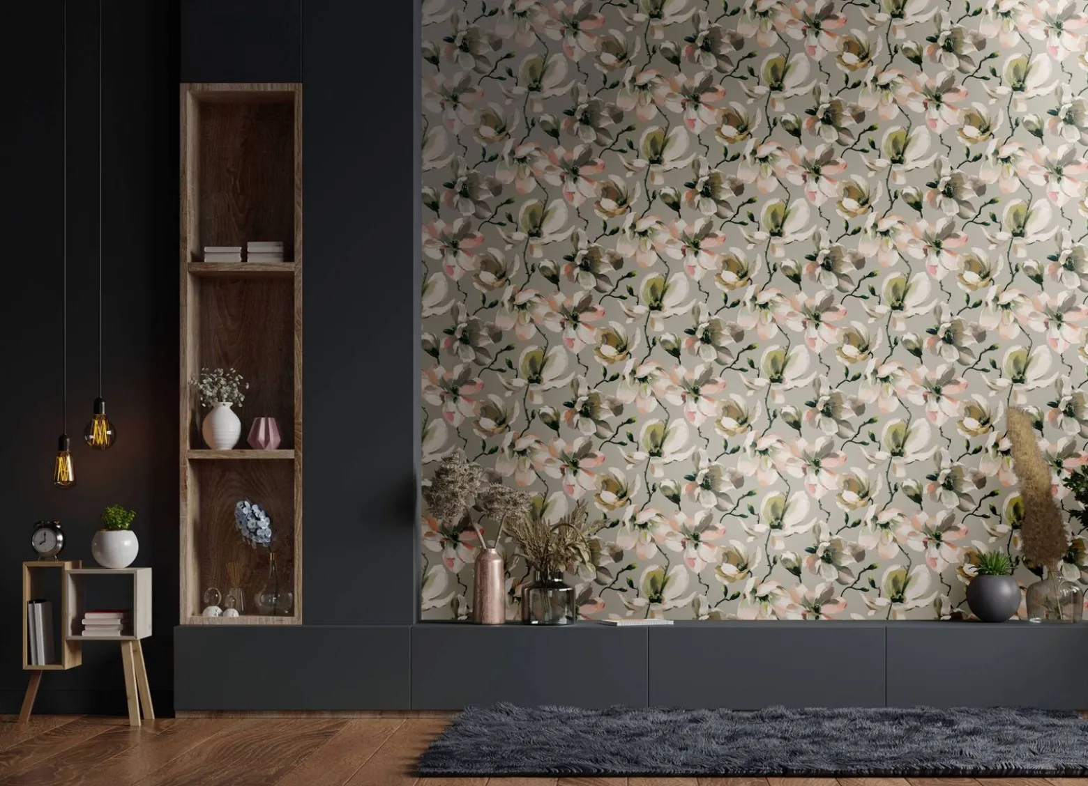 Vliestapete Floral Blumen Zweige Beige Weiß 47464