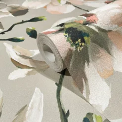 Vliestapete Floral Blumen Zweige Beige Weiß 47464