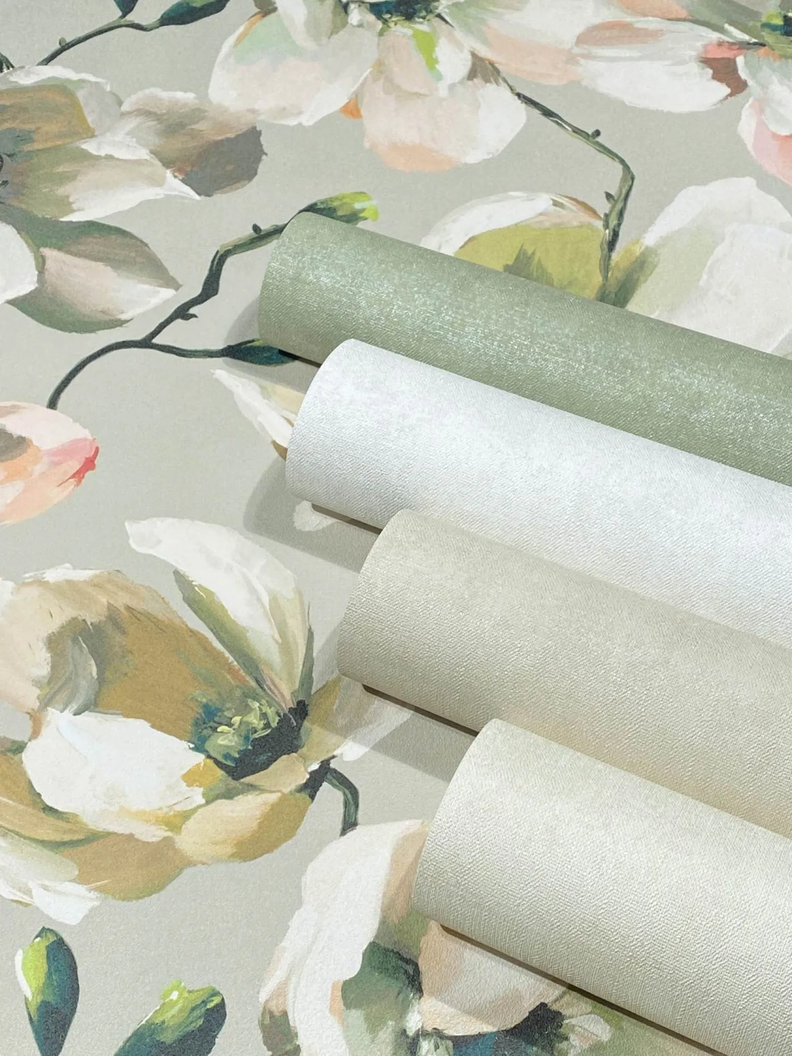 Vliestapete Floral Blumen Zweige Beige Weiß 47464