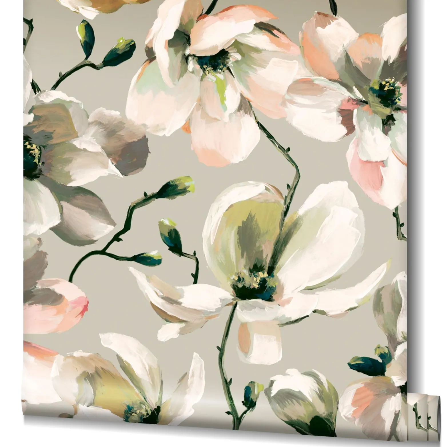 Vliestapete Floral Blumen Zweige Beige Weiß 47464