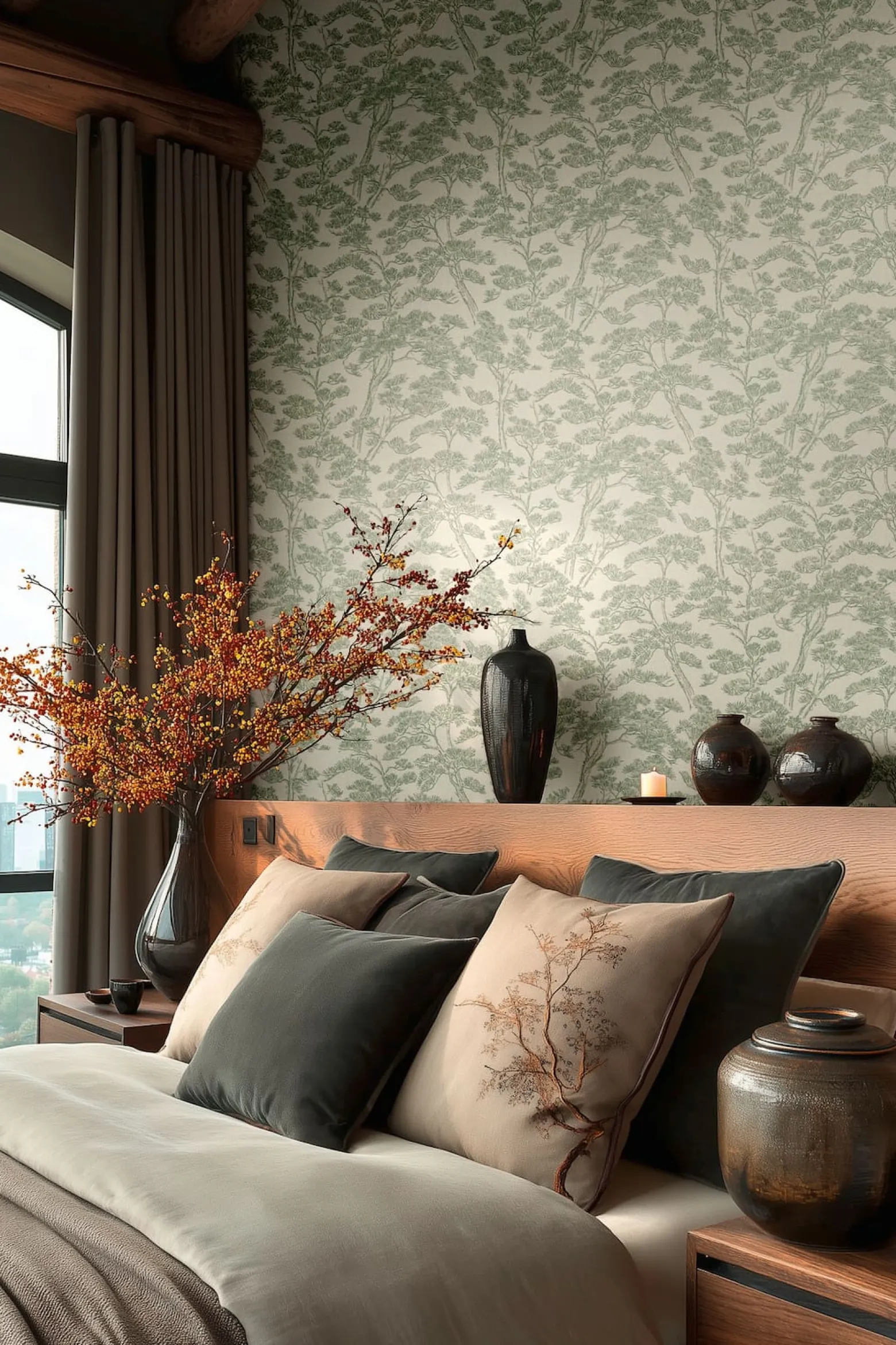 Vliestapete Floral Bäume Abstrakt Creme Grün 79001-3