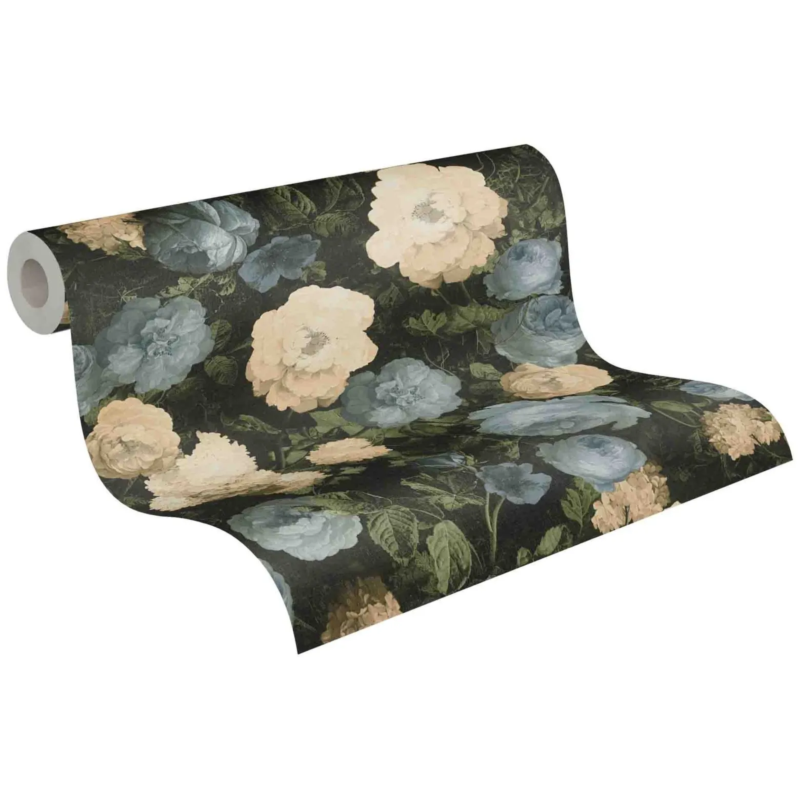 Vliestapete florale Blumen schwarz grün blau 37650-2