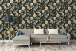Vliestapete florale Blumen schwarz grün blau 37650-2