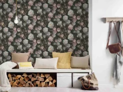 Vliestapete florale Blumen schwarz weiß grün 37650-5