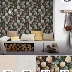 Vliestapete florale Blumen schwarz weiß grün 37650-5