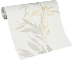 Vliestapete Florale Zweige weiß grau beige 10138-31