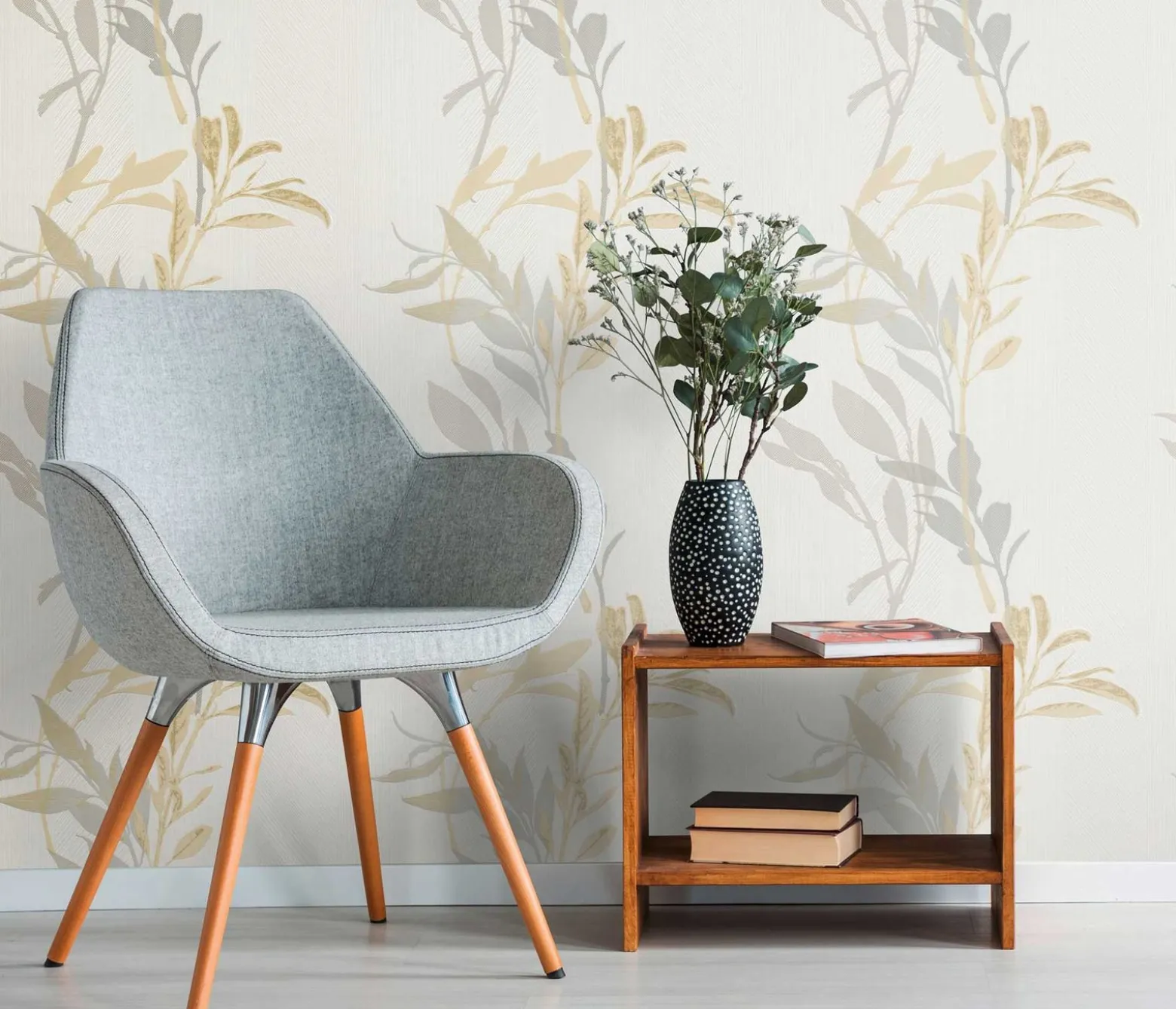 Vliestapete Florale Zweige weiß grau beige 10138-31