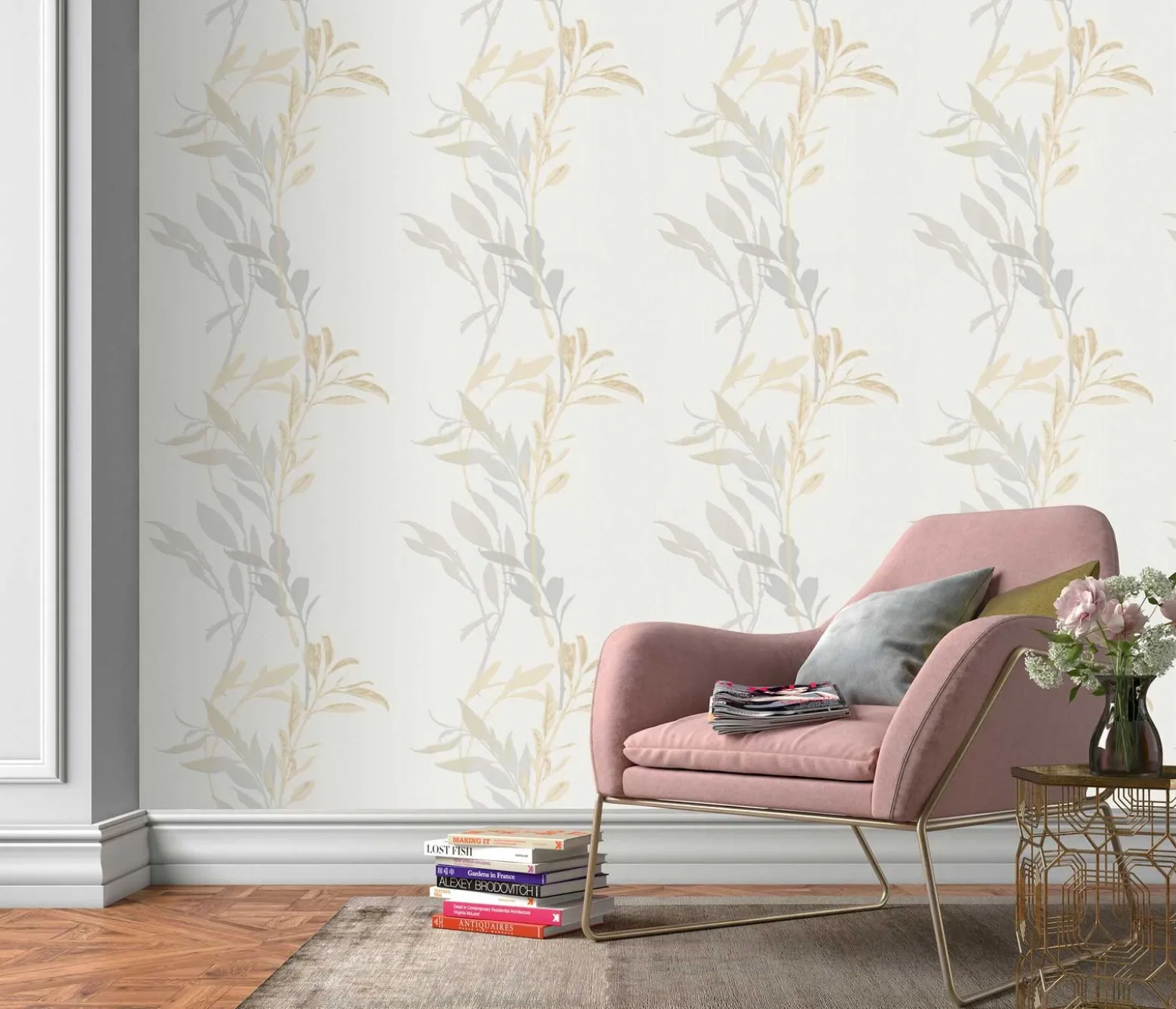 Vliestapete Florale Zweige weiß grau beige 10138-31