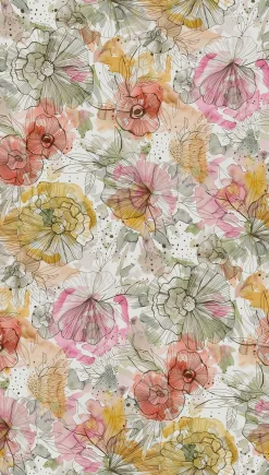 Vliestapete Floral Fineline Grau Rosa Grün 39694-1