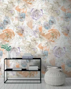 Vliestapete Floral Fineline Creme Beige Orange 39694-2
