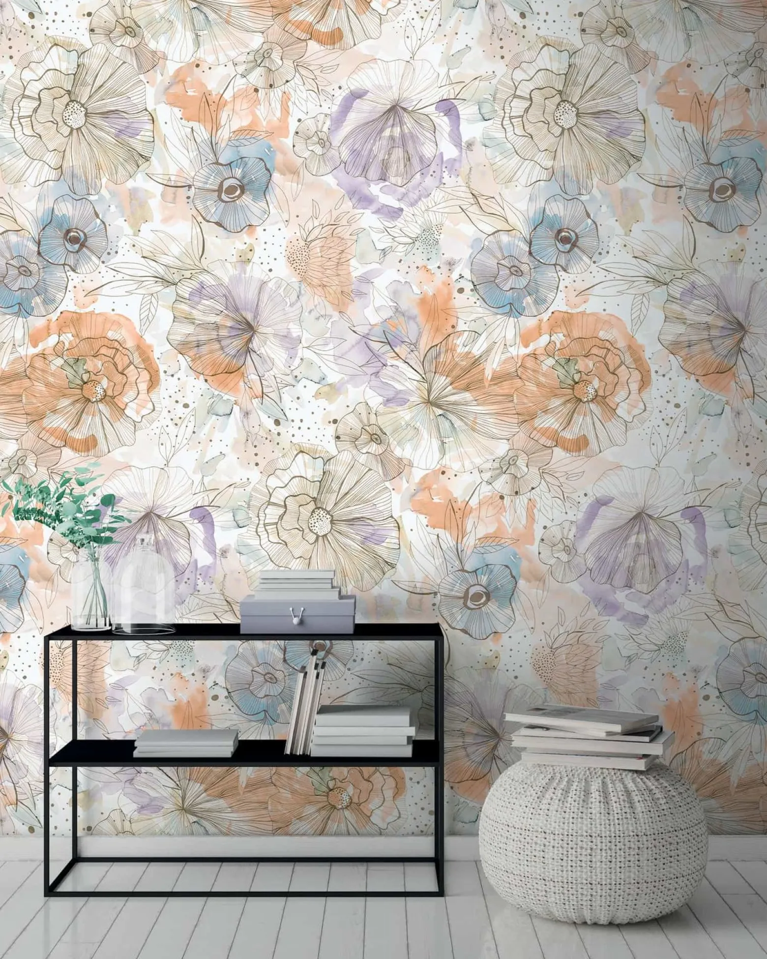 Vliestapete Floral Fineline Creme Beige Orange 39694-2
