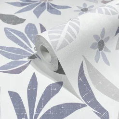 Vliestapete Floral Grafisch Weiß Lila Grau 47470