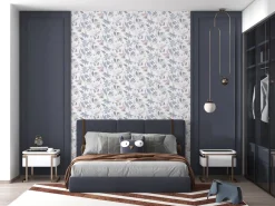 Vliestapete Floral Grafisch Weiß Lila Grau 47470