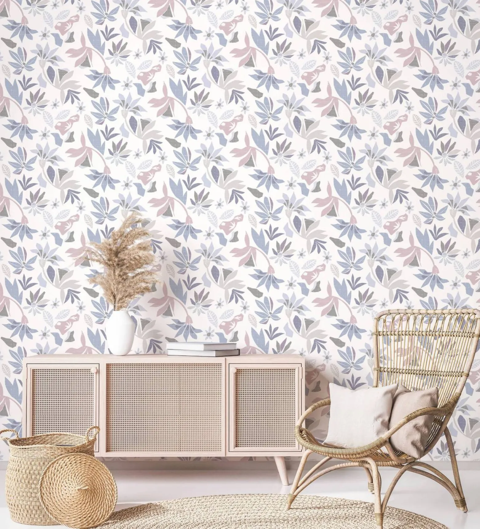 Vliestapete Floral Grafisch Weiß Lila Grau 47470