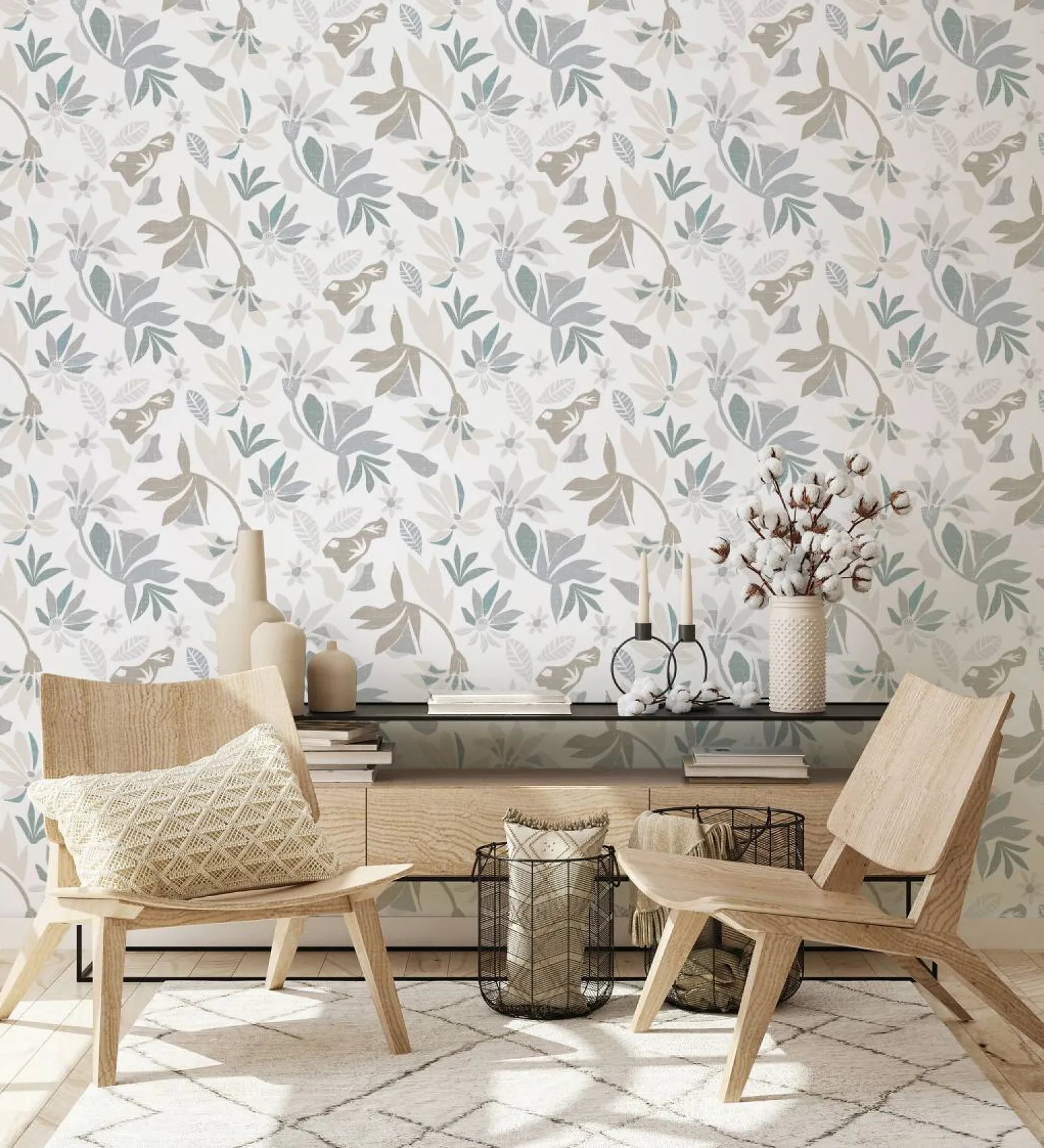 Vliestapete Floral Grafisch Weiß Grau Beige 47468