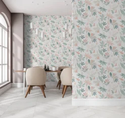 Vliestapete Floral Grafisch Weiß Beige Grün 47469