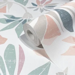 Vliestapete Floral Grafisch Weiß Beige Grün 47469