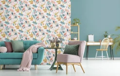 Vliestapete Floral Grafisch Weiß Blau Rot Gelb 47467