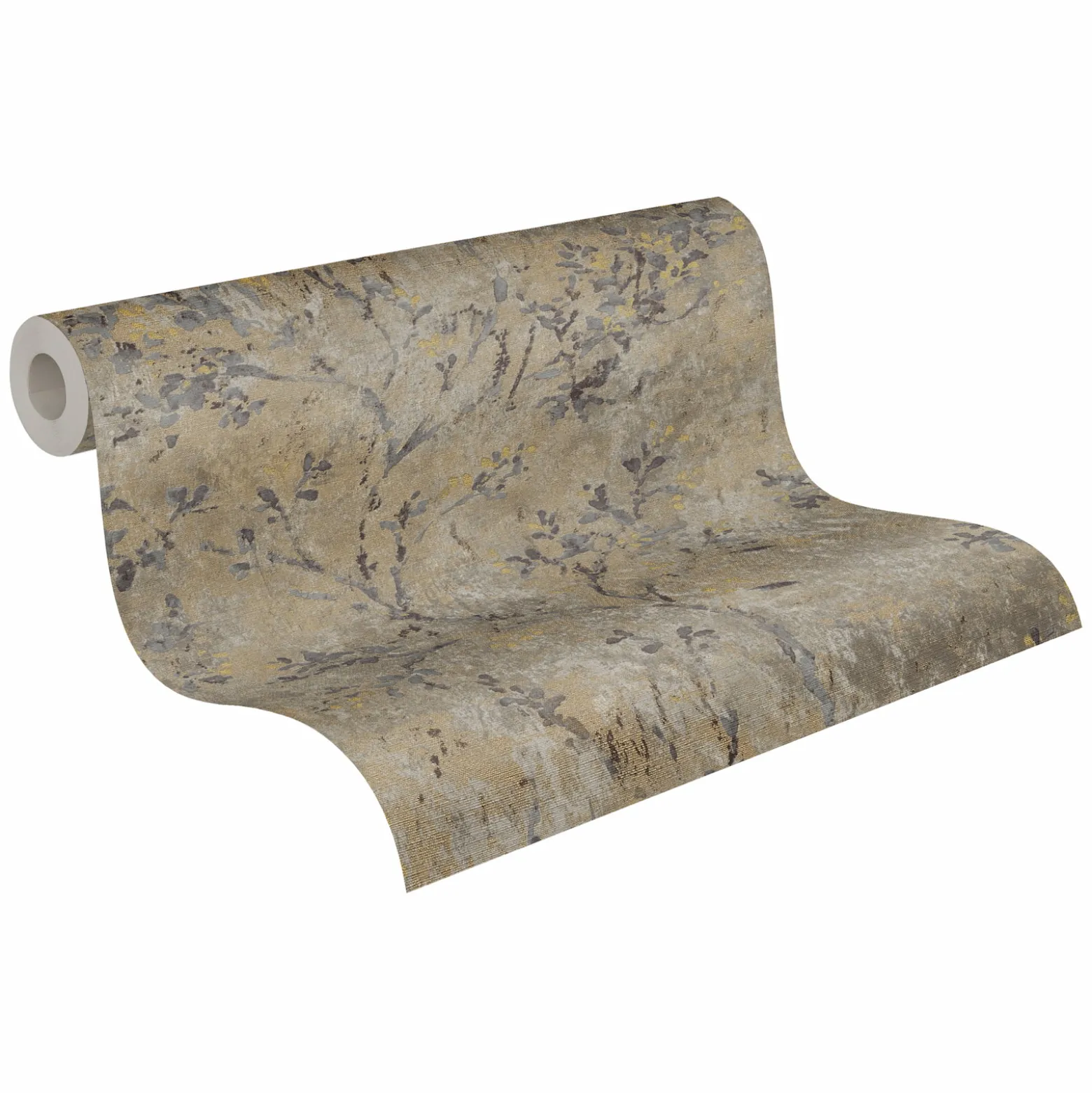Vliestapete Floral Grau Braun Gold Metallic 39650-1