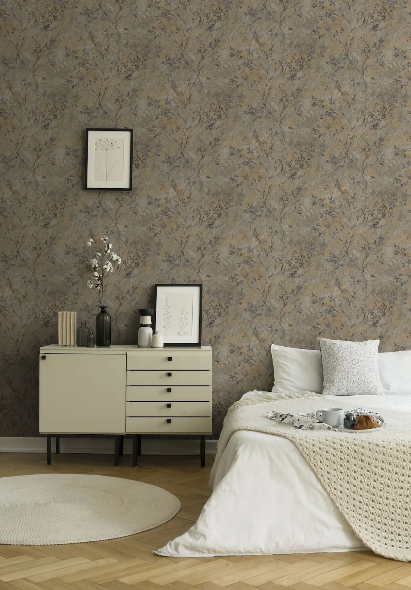 Vliestapete Floral Grau Braun Gold Metallic 39650-1