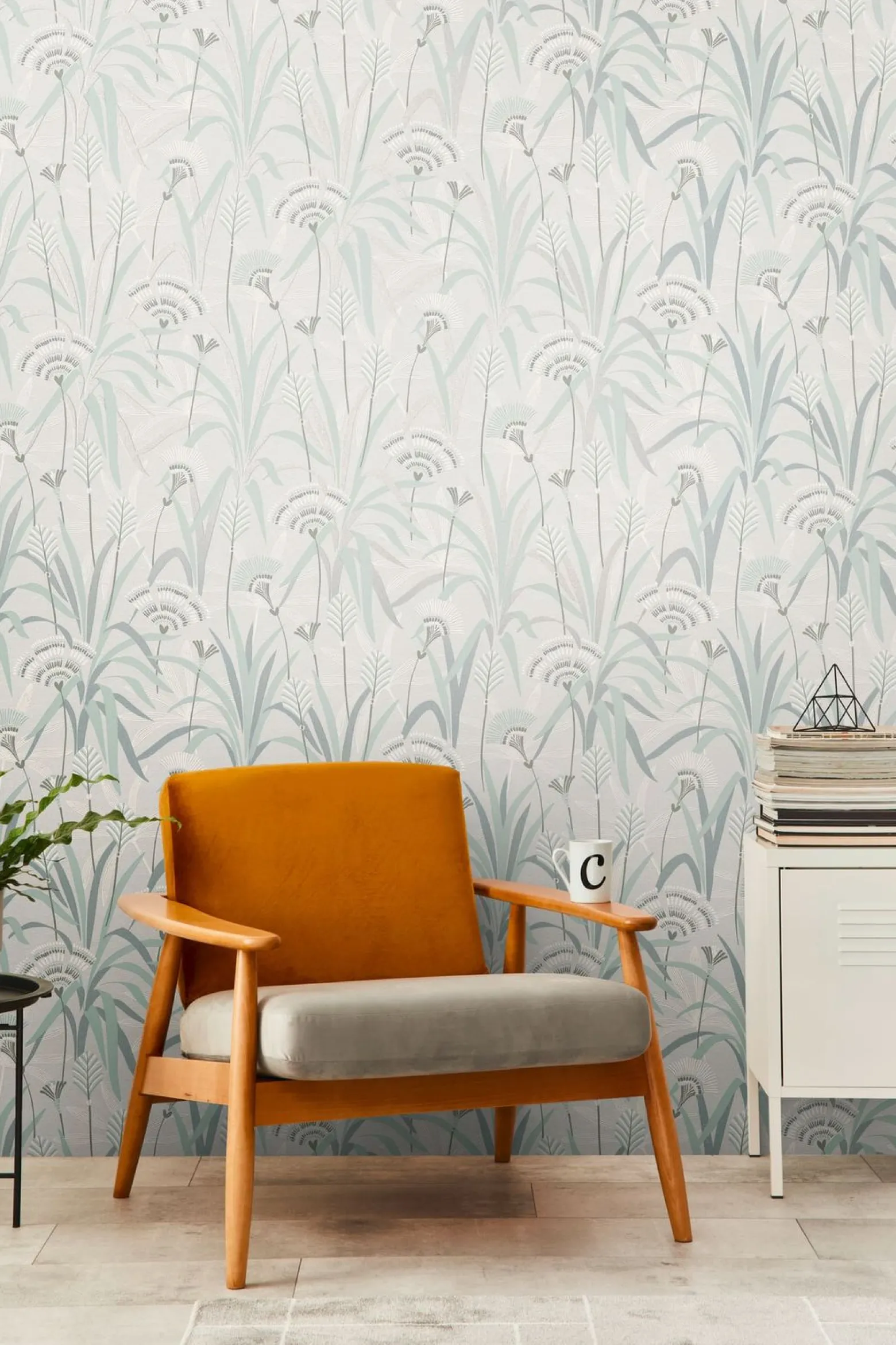 Vliestapete Floral Grau Creme Blau Metallic 39936-3