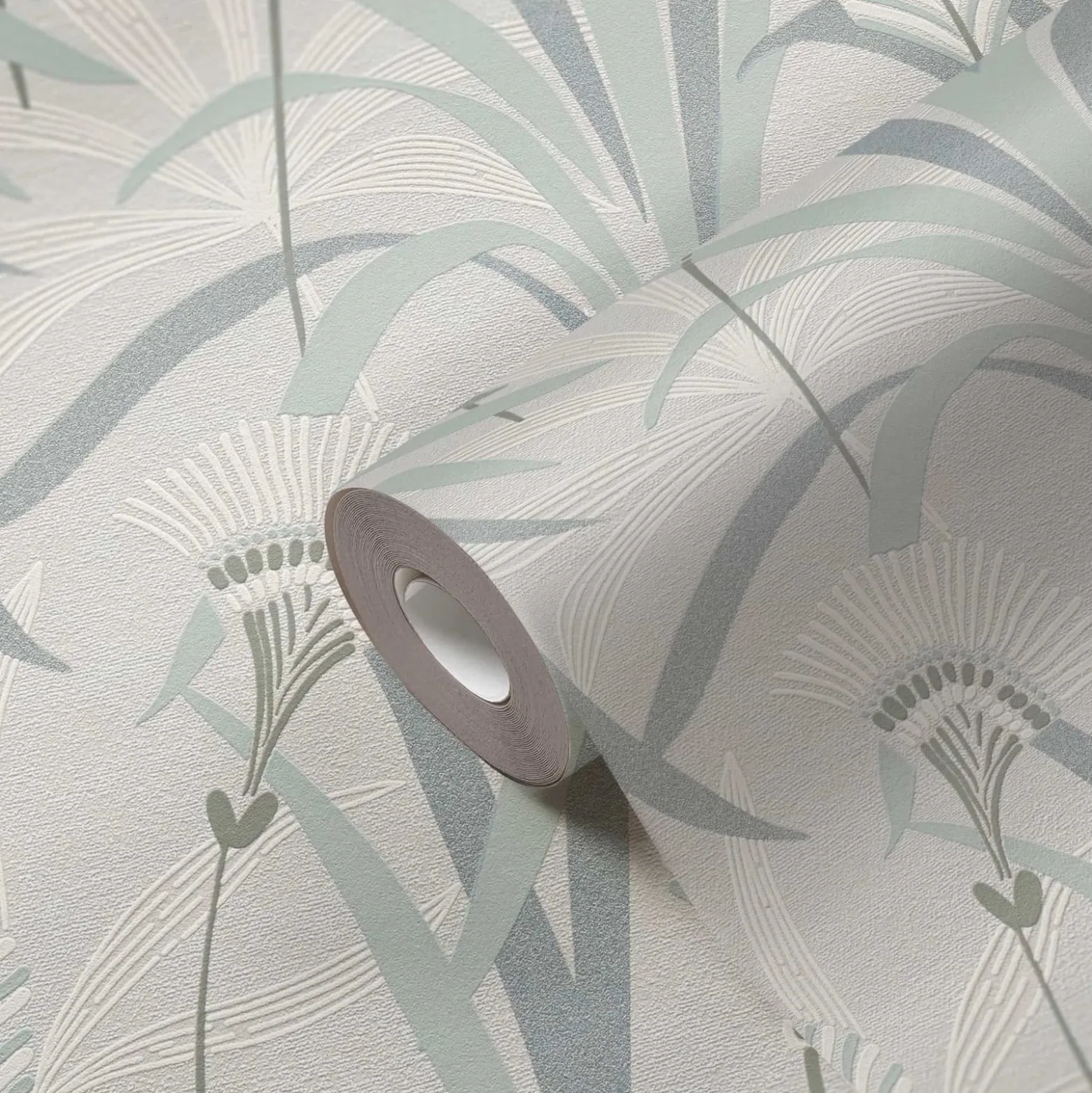 Vliestapete Floral Grau Creme Blau Metallic 39936-3