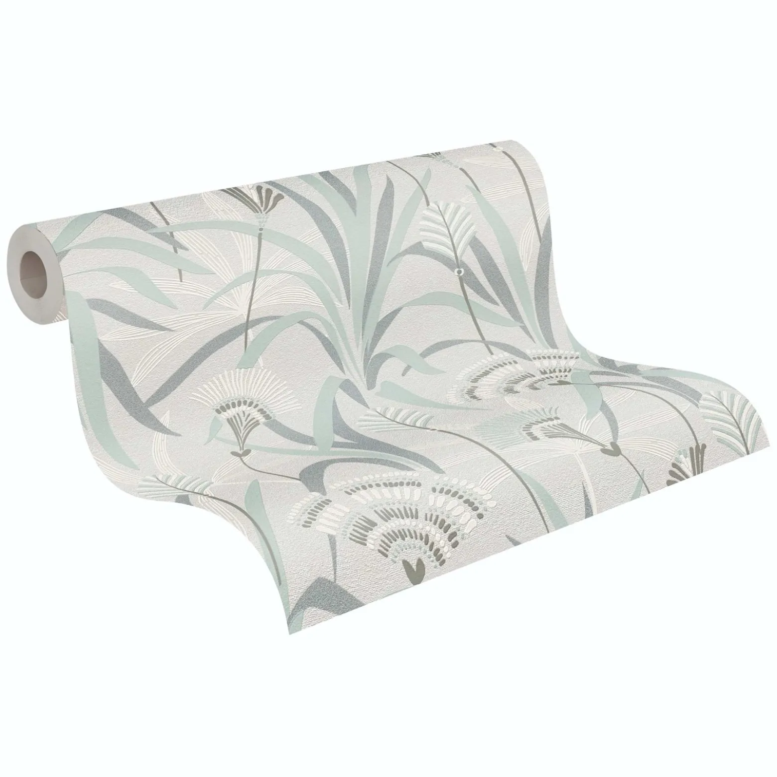 Vliestapete Floral Grau Creme Blau Metallic 39936-3