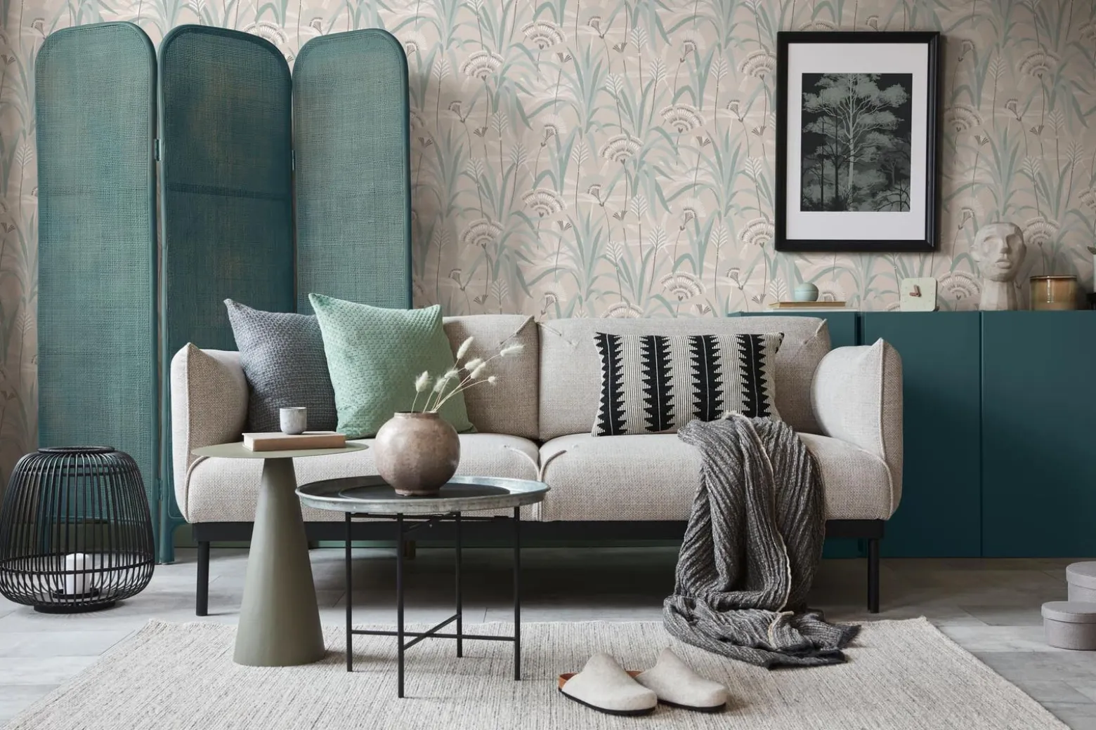 Vliestapete Floral Grau Creme Blau Metallic 39936-3