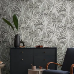 Vliestapete Floral Grau Schwarz Blau Metallic 39936-2