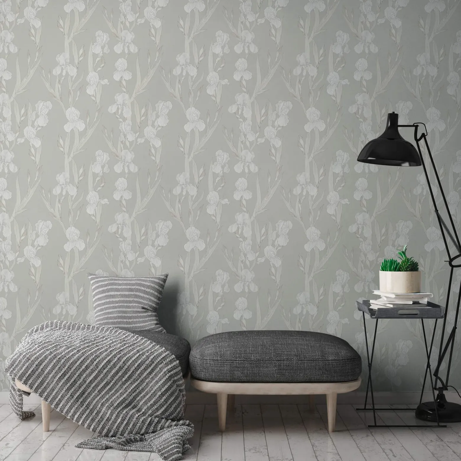 Vliestapete Floral greige weiß 37526-4