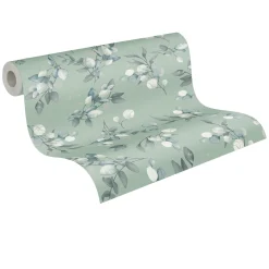 Vliestapete Floral Grün Grau Silber Metallic 39768-7