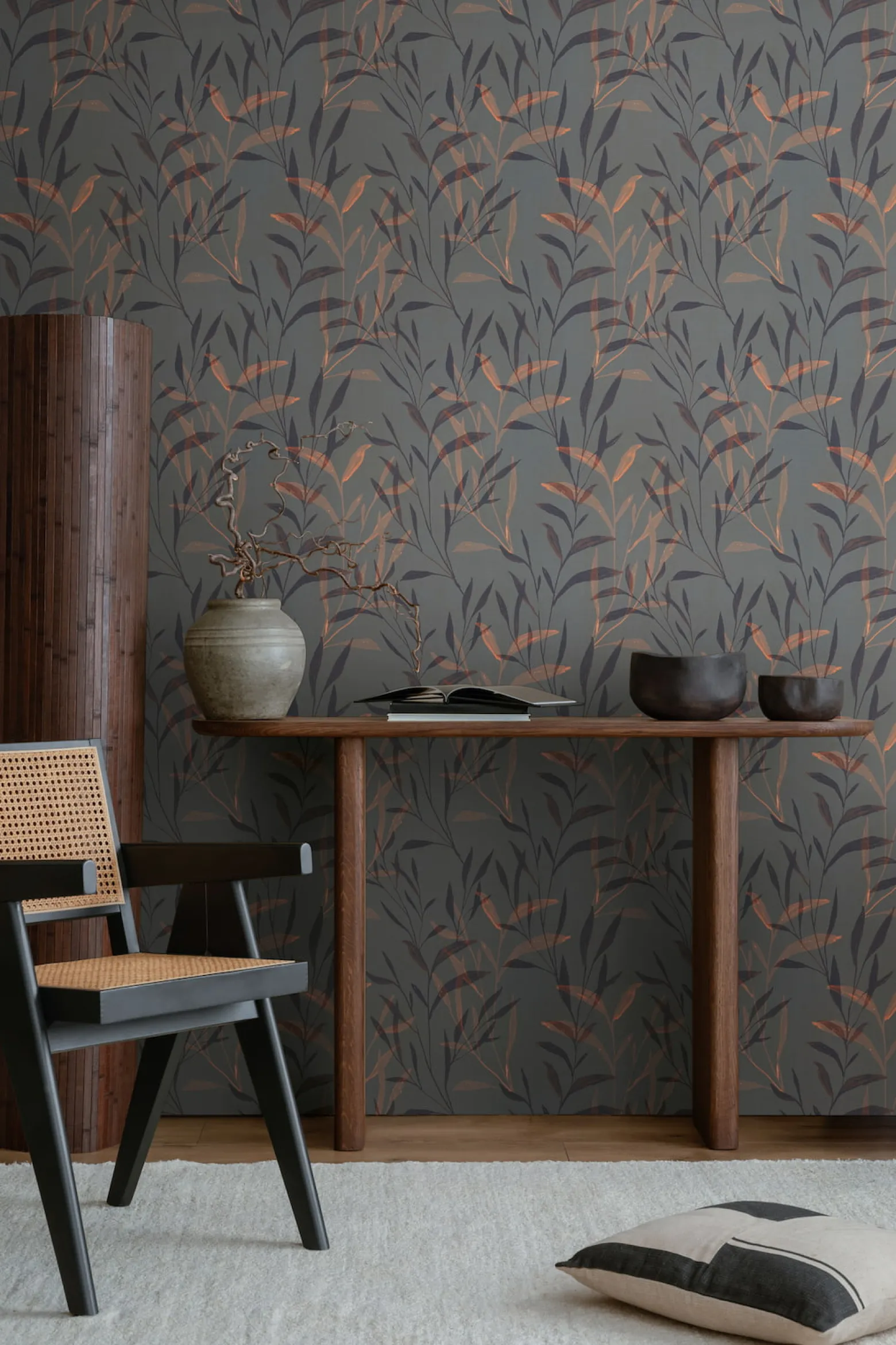 Vliestapete Floral Gräser Blätter Grau Braun 78222-2