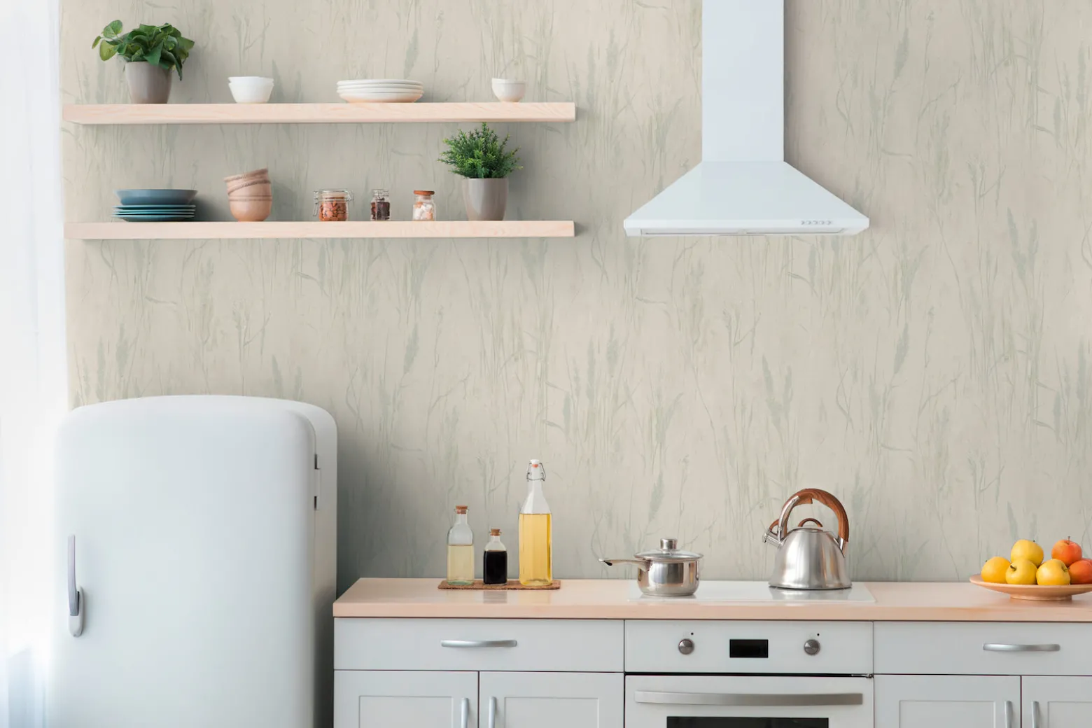 Vliestapete Floral Gräser Grau Beige Grün Metallic 79094-5