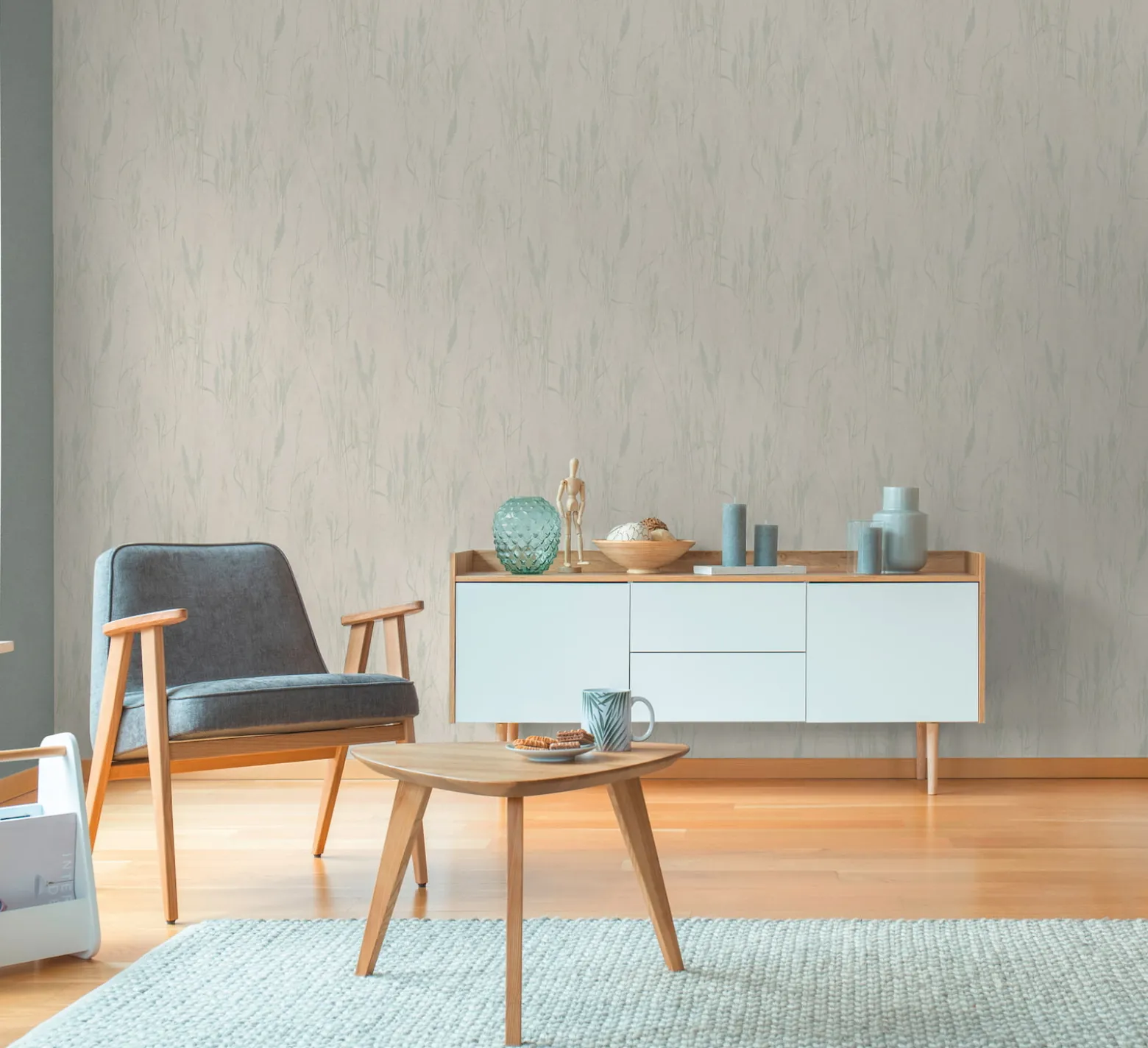 Vliestapete Floral Gräser Grau Beige Grün Metallic 79094-5
