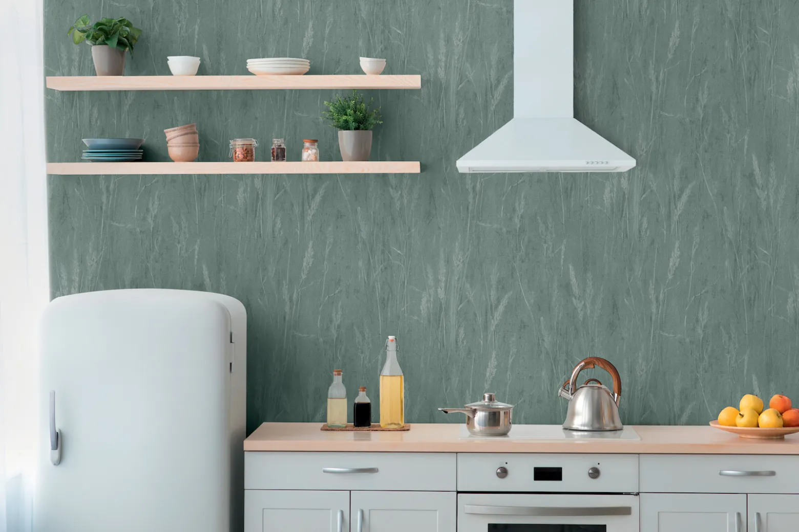 Vliestapete Floral Gräser Grün Blau Silber Metallic 79094-1