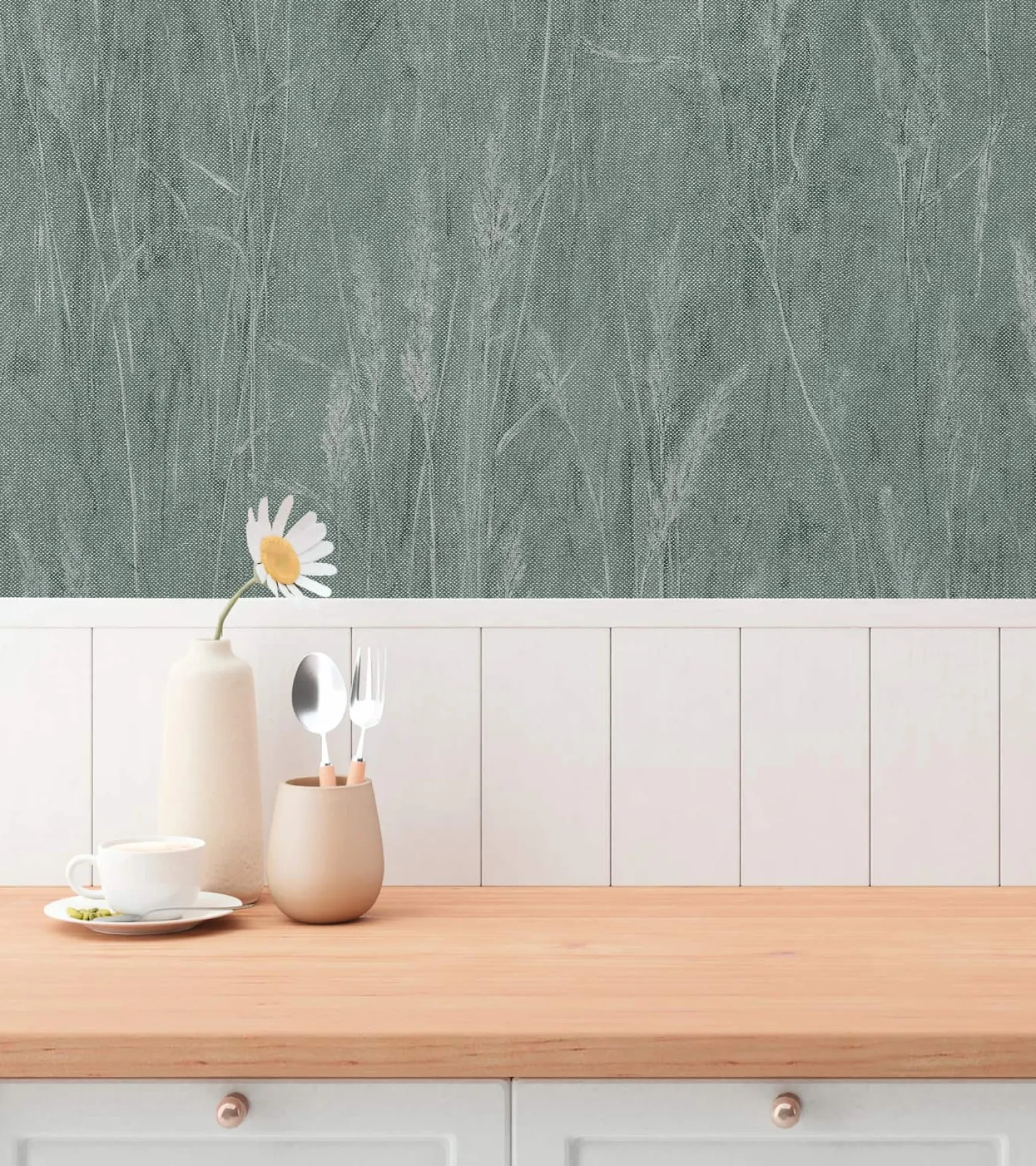 Vliestapete Floral Gräser Grün Blau Silber Metallic 79094-1