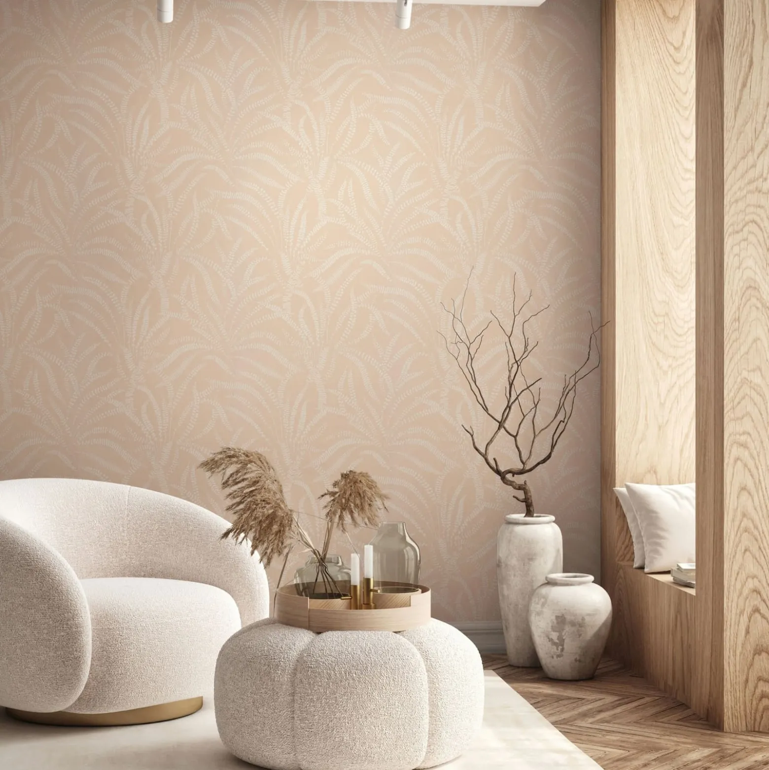 Vliestapete Floral Gräser Skandi Apricot Creme 82506